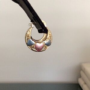 Gold Heart Hoop Earring with Pink and Blue Accents